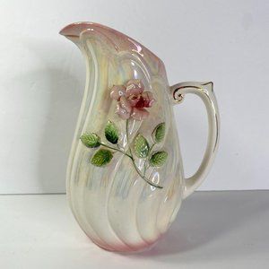 Norcrest Pink Fade Raised Floral Relief Small Vase Pitcher 8 inches